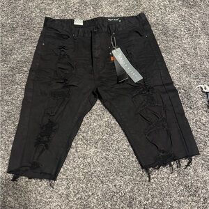 Black Distressed Jean Shorts with Frayed Hem